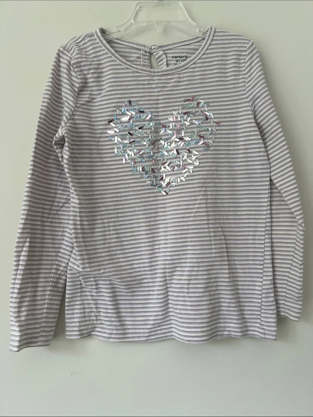 Carter's Lavender and White Striped Long-Sleeve Top with Sequin Heart